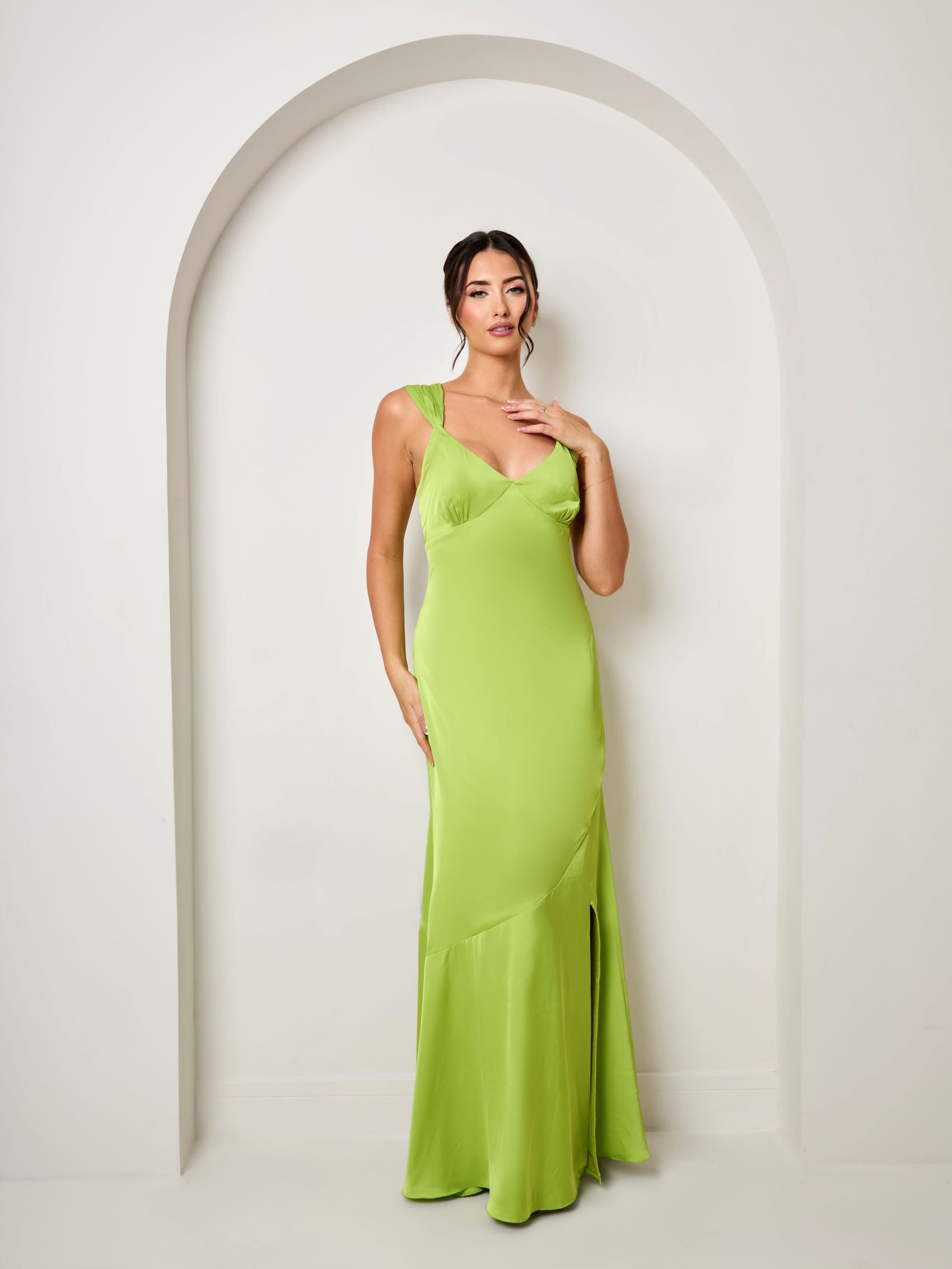 Satin Maxi Dress in Green