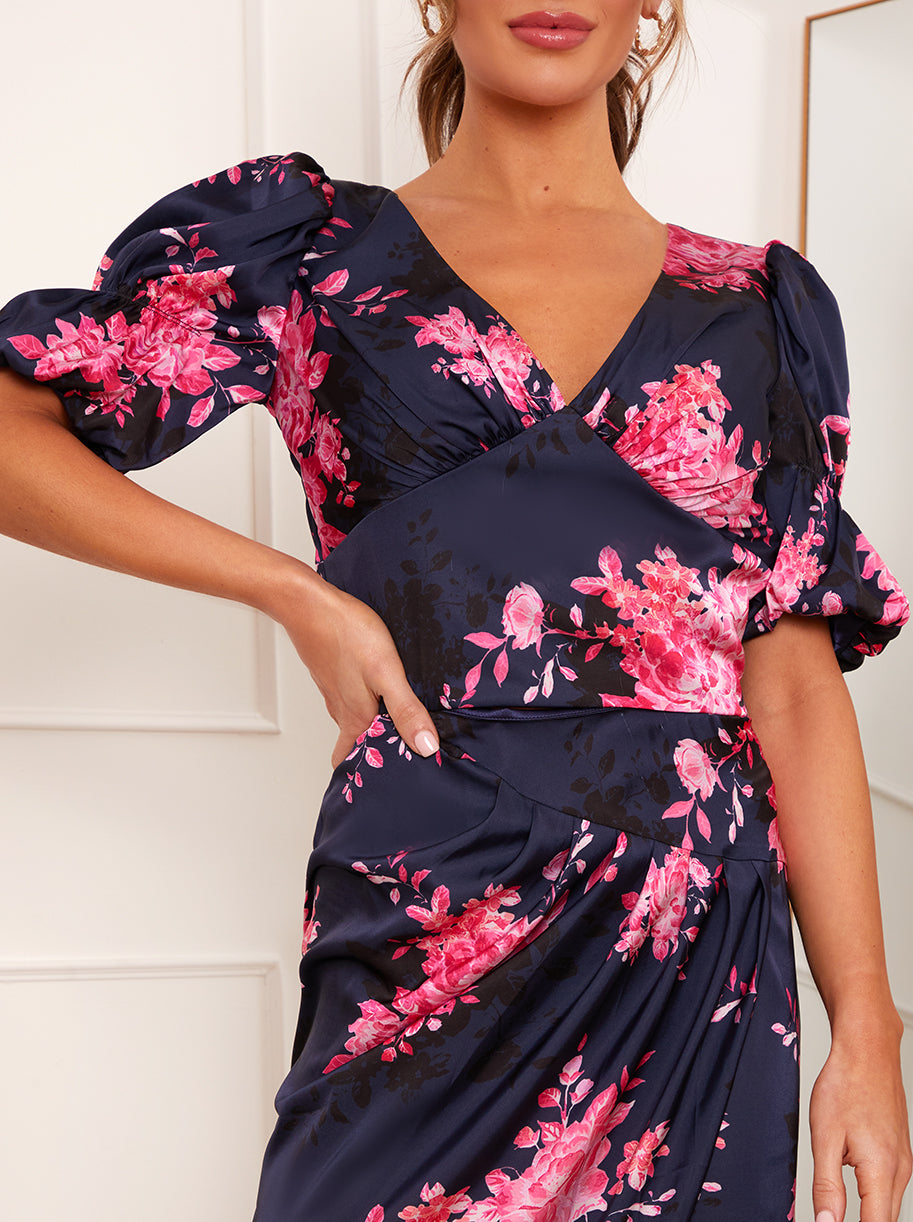 Short Sleeve Floral Printed Top in Navy